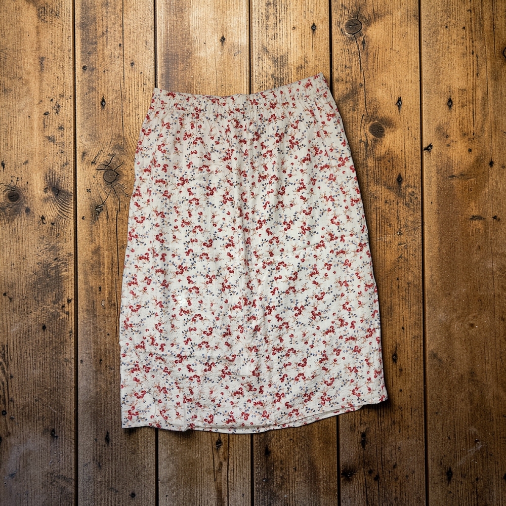 Old Navy Cream Midi Skirt with Red Floral Pattern